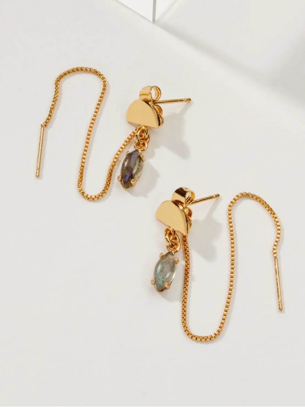 A386. Luna Norte Ethereal Post Threader Earrings- Labradorite